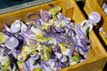 Small bags filled with dried lavender flowers