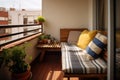 a small balcony of an affordable apartment with economical but neat furnishings