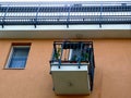 Small balcony in low level abstract view on multi level residential building Royalty Free Stock Photo