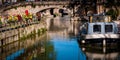 Small barge on the robine canal ,Narbonne,France Royalty Free Stock Photo