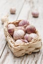 Small basket with garlic Royalty Free Stock Photo