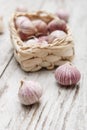 Small basket with garlic Royalty Free Stock Photo