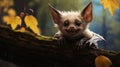 Cute Bat Sitting On Tree Edge: Dino Valls Inspired Digital Art