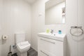 Small bathroom covered with white frieze, one-piece porcelain