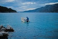 Old fisherman on small fishing boat. Korcula Island and Peljesac peninsula in southern Croatia.