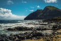 Oahu, Hawaii Coast with Mountains Royalty Free Stock Photo