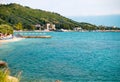 Small beach on beautiful summer Adriatic Sea Vlore coast, Albania. Royalty Free Stock Photo