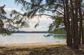 Small beach on the lake in the forest. Pisochne ozero. Volyn region. Ukraine Royalty Free Stock Photo