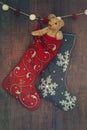 Small bear in stocking for Christmas Royalty Free Stock Photo