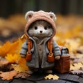 a small bear wearing a coat and hat sits on the ground Royalty Free Stock Photo