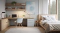 Tranquil Serenity: Light Brown And Blue Bedroom Work Desk