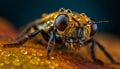 Small bee pollinates flower with hairy leg in selective focus generated by AI Royalty Free Stock Photo