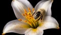 Small bee pollinates fresh daisy in summer generated by AI Royalty Free Stock Photo