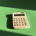 Small, beige handheld calculator with a simple layout, featuring a display screen and Royalty Free Stock Photo