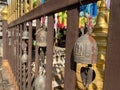 Small bells hung to decorate the temple fence. Royalty Free Stock Photo