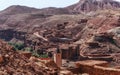 Small Berber village located in a green oasis valley with fields and palm trees , Morocco in the Atlas Mountains Royalty Free Stock Photo