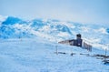 The mountain chapel in misty Alps, Dachstein-Krippenstein, Salzkammergut, Austria