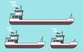 Small and big transport ships flat cartoon line outline, boats vector illustration set, empty freight vessel and small Royalty Free Stock Photo