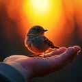 Small Bird Perched on Persons Hand