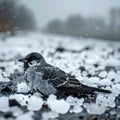 Small Bird Enduring a Winter Snowfall Royalty Free Stock Photo
