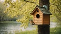 Small bird house on a tree in the spring Royalty Free Stock Photo