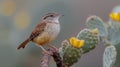 Small Bird Perched on Top of a Cactus Royalty Free Stock Photo