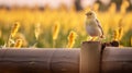 Glowing Finch On A Sunflower Field: Nature-inspired Photography