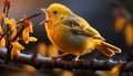 Small bird perching on branch, singing its beautiful springtime song generated by AI