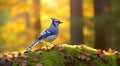 A small bird perching on a branch, surrounded by autumn leaves generated by AI