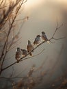 Small Birds Perched On A Bare Tree Branch Royalty Free Stock Photo
