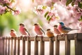 Small birds sitting on the home wall