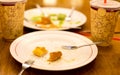 Small bit of bread with condensed milk left over Royalty Free Stock Photo