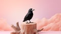 Colorful Woodcarvings: A Crow In The Style Of Hyper-realistic Still Life Royalty Free Stock Photo