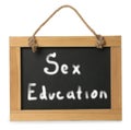 Small black chalkboard with words Sex Education on white background Royalty Free Stock Photo