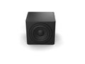 Small black cube sub woofer music speaker - top down view
