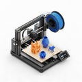 Compact 3d printer creating small orange and blue objects Royalty Free Stock Photo