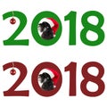 Small black dog Miniature Schnauzer in Santa`s hat looks out t Royalty Free Stock Photo