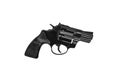 Small black gun revolver isolate on white background. Pocket pistol for self-defense. Ladies` revolver. Spy Weapon