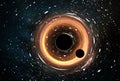 Small black hole orbiting around the supermassive black hole. Gravitational lensing effect Royalty Free Stock Photo