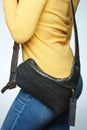 Small black leather bag Royalty Free Stock Photo