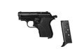 Small black modern pistol. Ladies` pistol. Weapons for hidden wearing