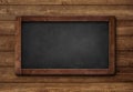 Small blank slate blackboard black color wooden background