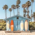 Small Blue Building With Surfboards Royalty Free Stock Photo