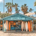 Small Blue Building With Surfboards Royalty Free Stock Photo