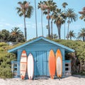 Small Blue Building With Surfboards Royalty Free Stock Photo