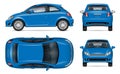 Small blue car vector mockup side, front, back, top view Royalty Free Stock Photo