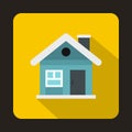 Small blue cottage icon, flat style Royalty Free Stock Photo