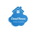 Small blue house on the cloud. Home cleaning or deleivery company business logo. Vector element, icon