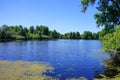 A small blue lake and tree