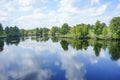 A small blue lake and tree